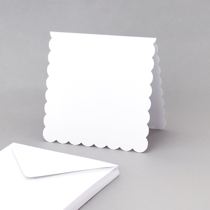 White Scalloped Edged Cards & Envelopes 148x148mm, Pack of 10