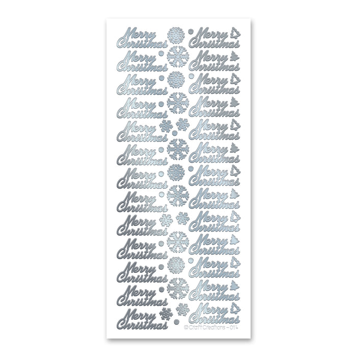 Merry Christmas(M) Silver Self Adhesive Peel Off Stickers
