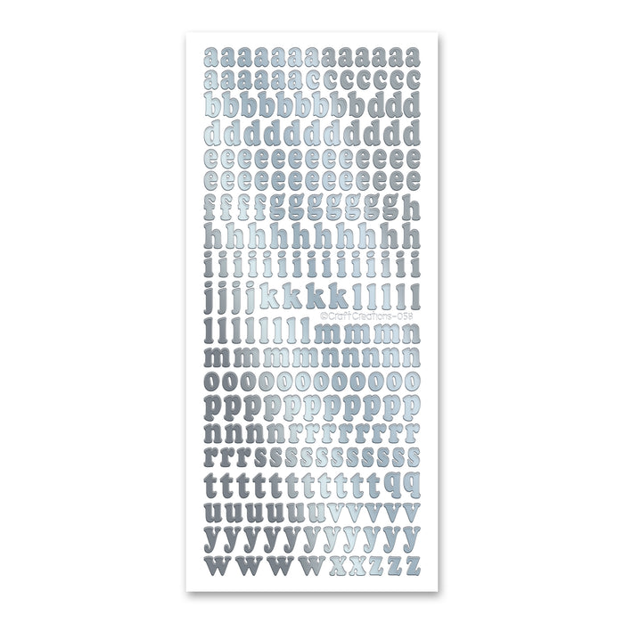 11mm Lower Case Alphabet  Silver Adhesive Peel Off Stickers