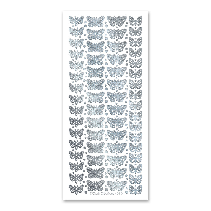 Kleine selbstklebende, abziehbare Aufkleber mit Schmetterlingen in Silber