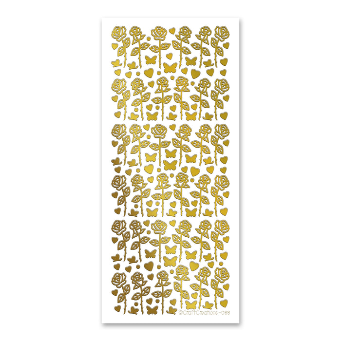 Small Stem Roses Gold Self Adhesive Peel Off Stickers