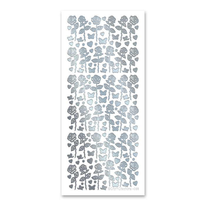 Small Stem Roses Silver Self Adhesive Peel Off Stickers