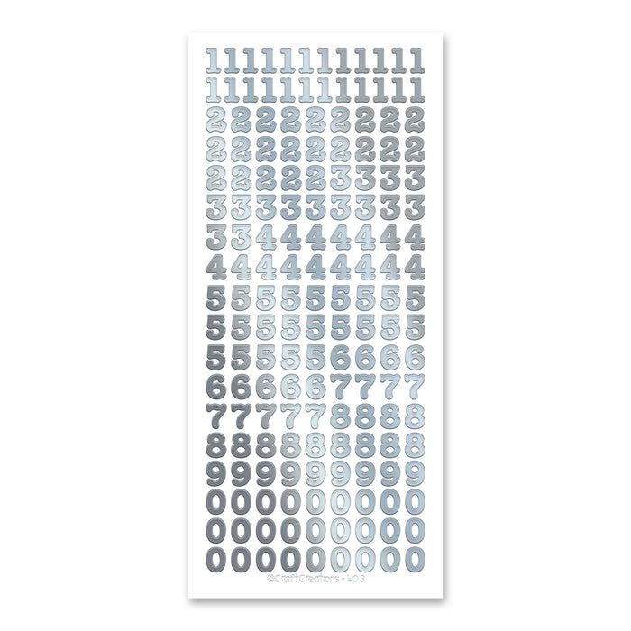 10 mm Zahlen-Aufkleber in Silber, selbstklebend, abziehbar