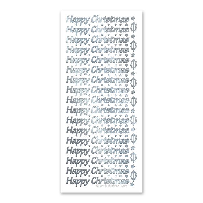 Happy Christmas Silver Self Adhesive Peel Off Stickers