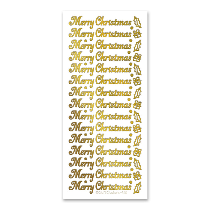 Merry Christmas Gold Self Adhesive Peel Off Stickers