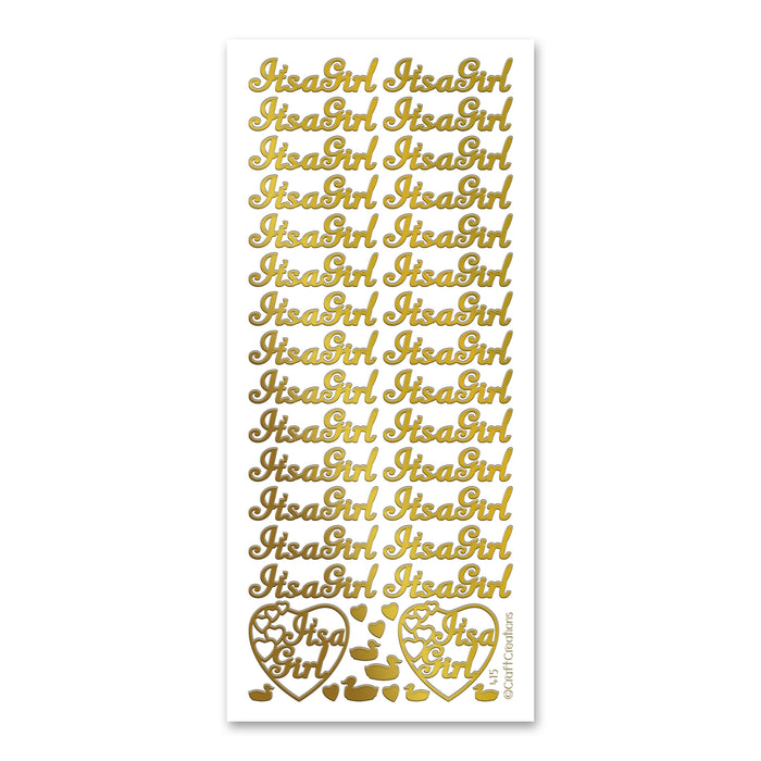 It's A Girl Gold Self Adhesive Peel Off Stickers