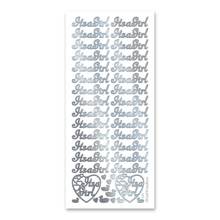It's A Girl Silver Self Adhesive Peel Off Stickers