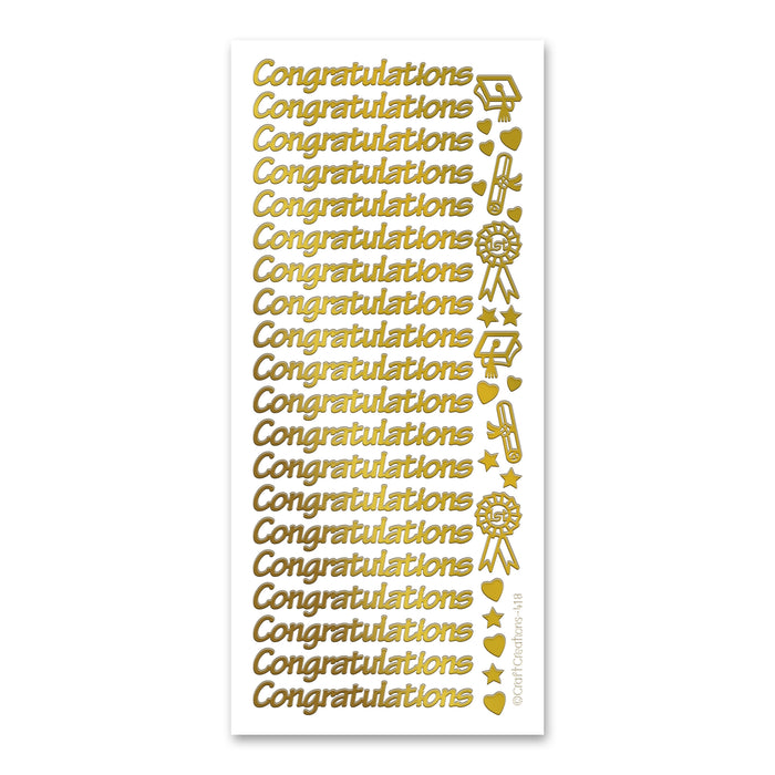 Congratulations Gold Self Adhesive Peel Off Stickers