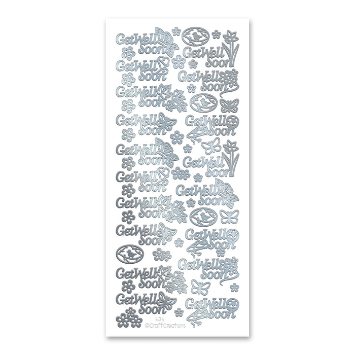 Get Well Soon  Silver Self Adhesive Peel Off Stickers