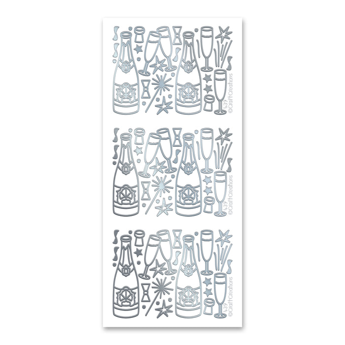 Champagne and Glasses  Silver Self Adhesive Stickers