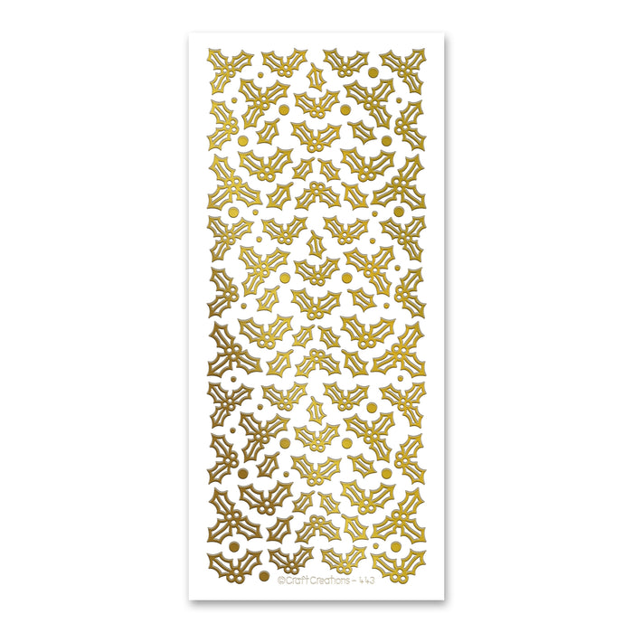 Holly Sprigs  Gold Self Adhesive Stickers