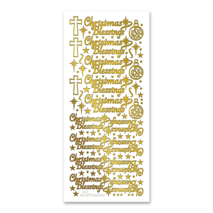 Christmas Blessings  Gold Self Adhesive Stickers