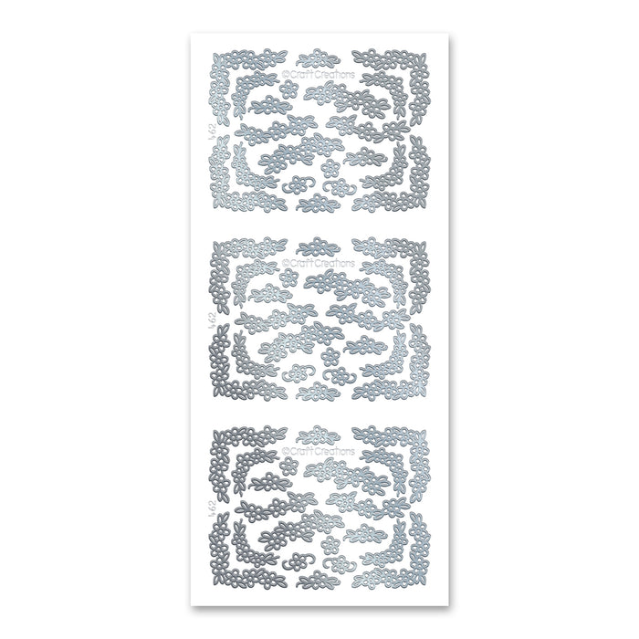 Daisies And Corners Silver Self Adhesive Stickers