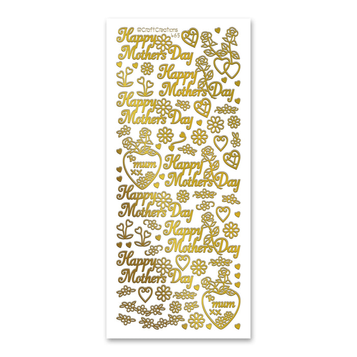 Happy Mother's Day Flowers Gold Self Adhesive Stickers