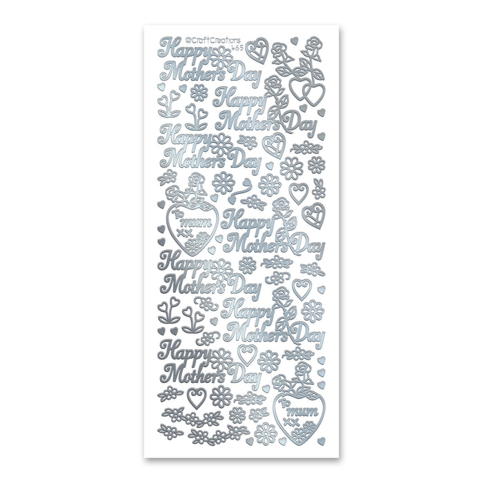 Happy Mother's Day Flowers Silver Self Adhesive Stickers