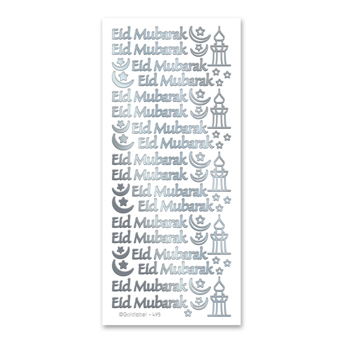 Eid Mubarak Silver Self Adhesive Peel Off Stickers