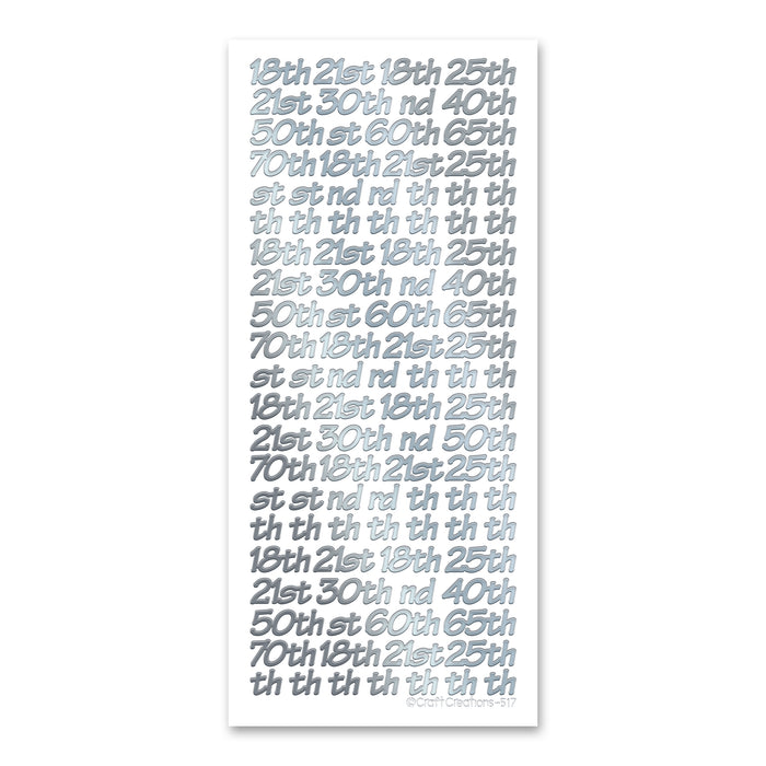 8.5mm Occasion Numbers  Silver Self Adhesive Stickers