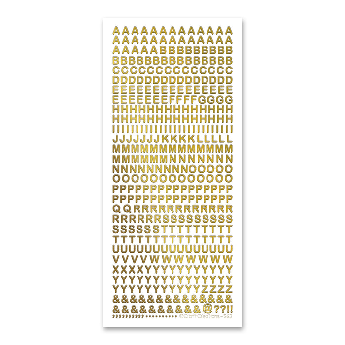 5.5mm Plain Uppercase Alphabet  Gold Self Adhesive Stickers
