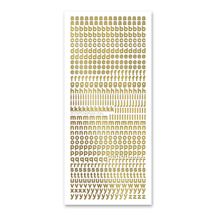 5.5mm Plain Lowercase Alphabet  Gold Self Adhesive Stickers