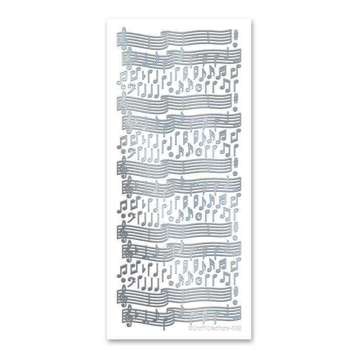 Notes And Staves  Silver Self Adhesive Stickers