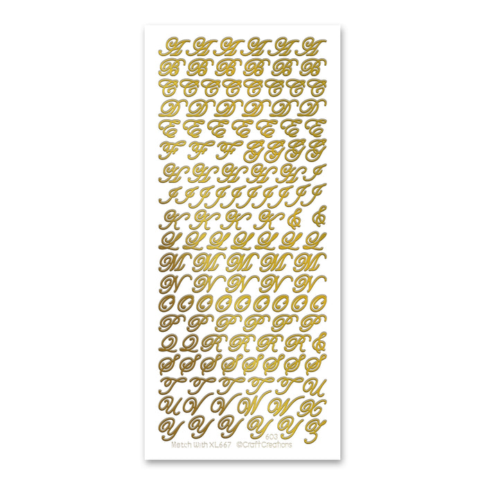 10 mm große selbstklebende Aufkleber mit kursiven Großbuchstaben in Gold