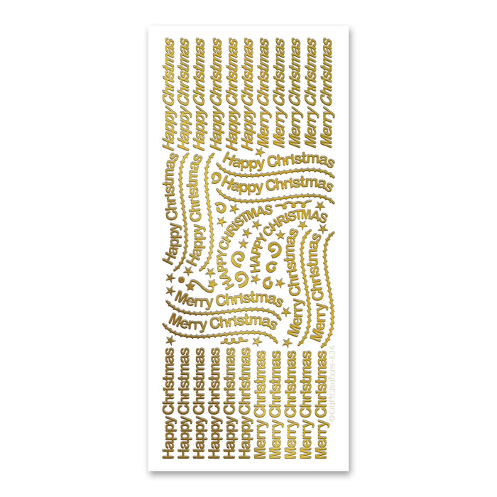 Happy Christmas / Merry Christmas  Gold Adhesive Stickers