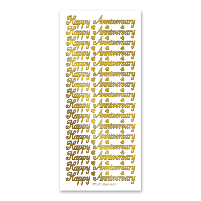 Happy Anniversary  Gold Self Adhesive Stickers
