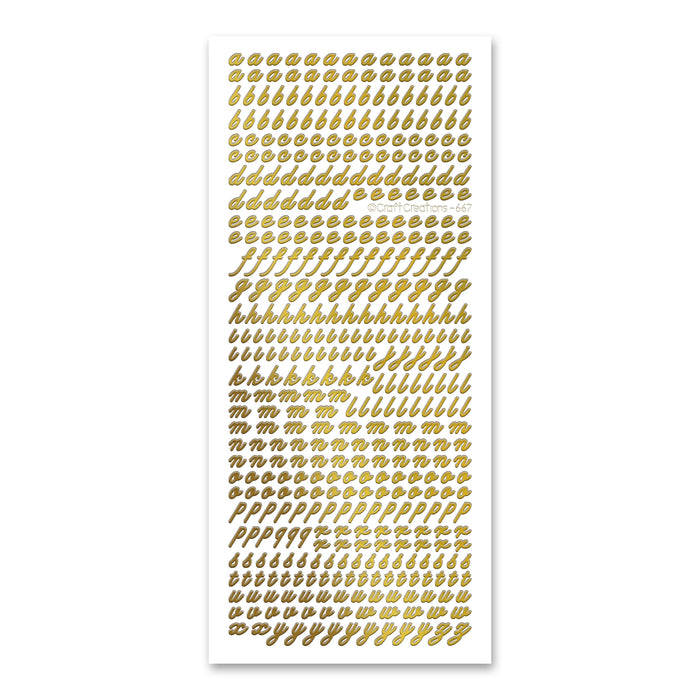 Selbstklebende Aufkleber mit kursivem Kleinbuchstaben-Alphabet, 7 mm, goldfarben