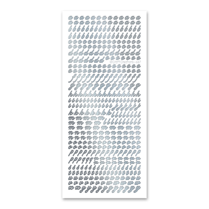 7 mm große kursive Kleinbuchstaben-Alphabet-Aufkleber in Silber