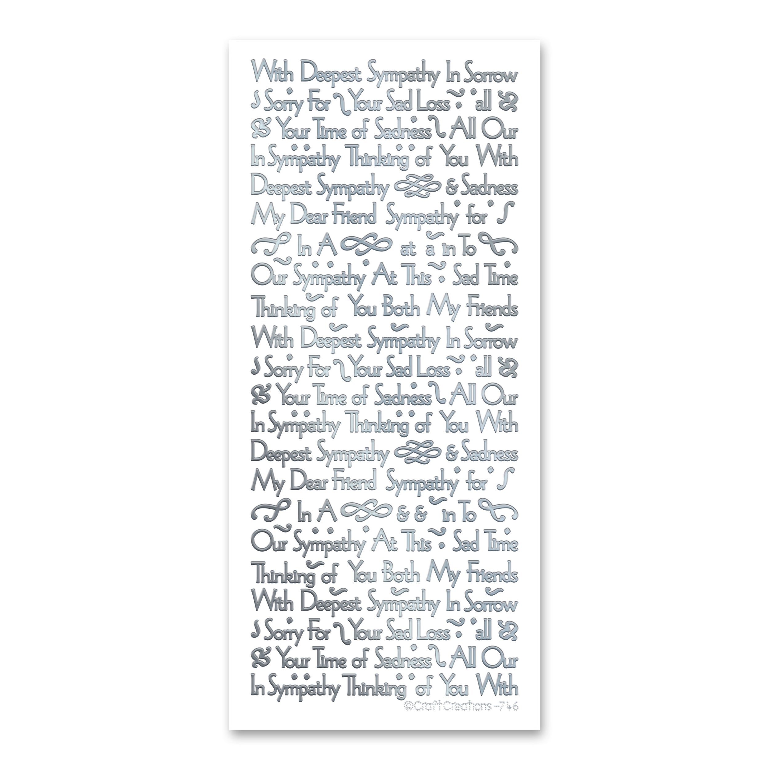 Deepest Sympathy Silver Self Adhesive Stickers — Katy Sue Designs