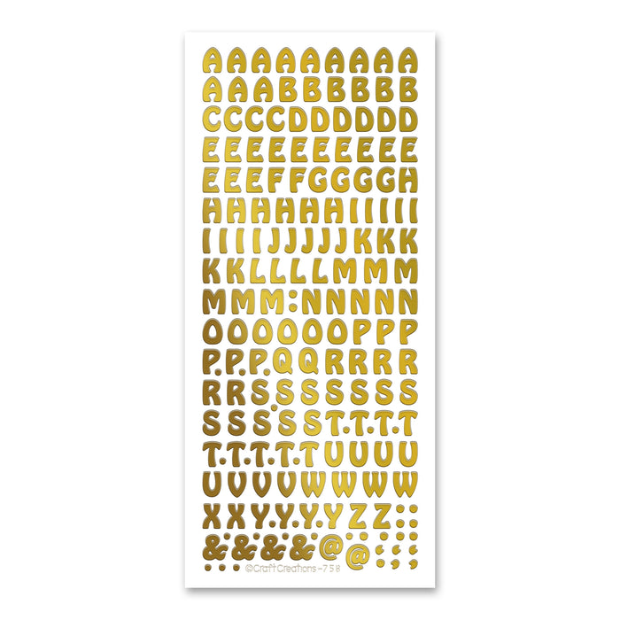 10 mm große, goldfarbene, selbstklebende Aufkleber in Großbuchstaben