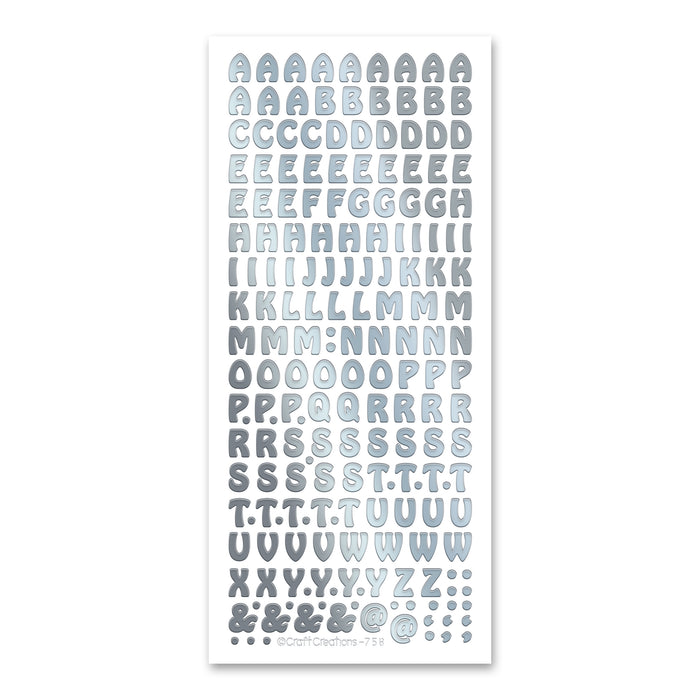 10 mm große silberne selbstklebende Aufkleber in Großbuchstaben