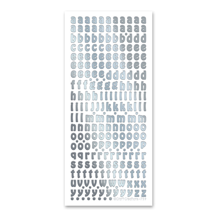10mm Alphabet Lower  Silver Self Adhesive Stickers