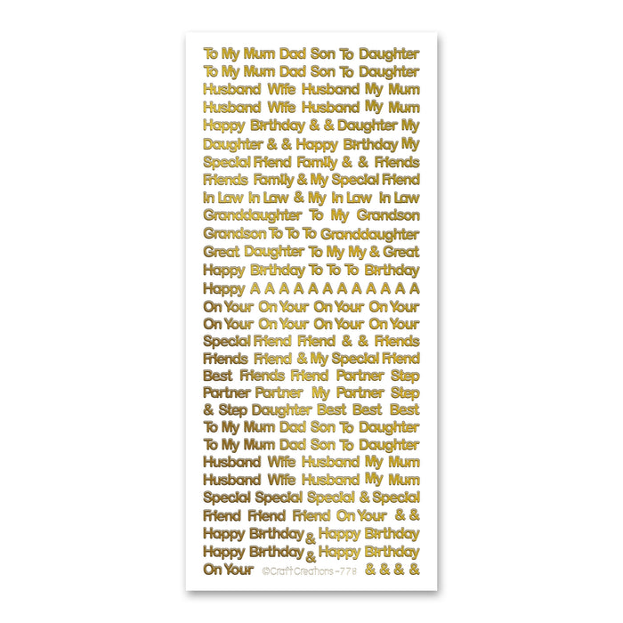 Mixed Relatives Tiny  Gold Self Adhesive Stickers