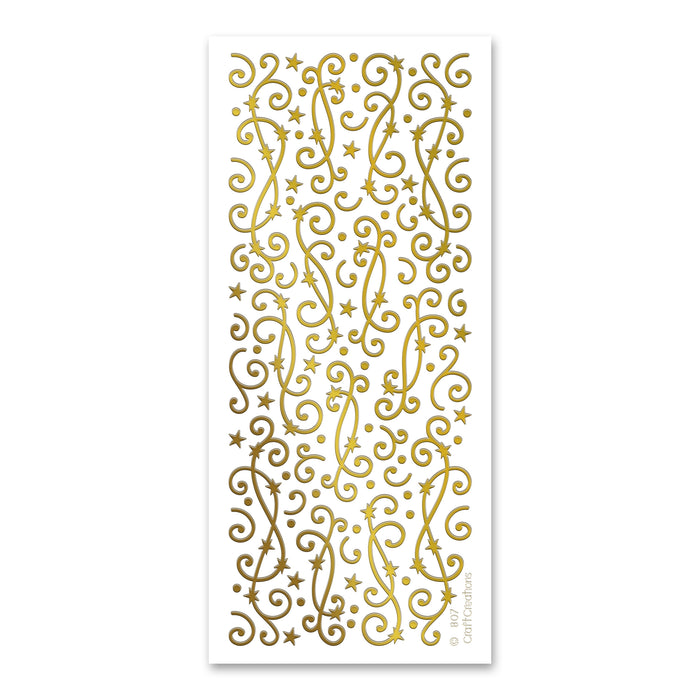 Swirls With Stars  Gold Self Adhesive Stickers