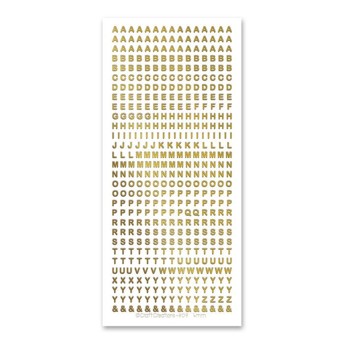 4 mm kleine selbstklebende Aufkleber in Großbuchstaben in Gold