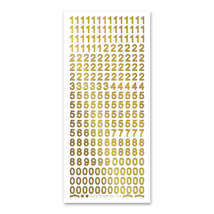 8mm Plain Numbers  Gold Self Adhesive Stickers