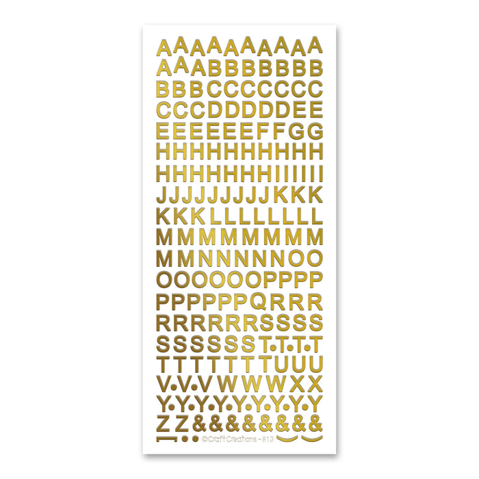 8mm Plain Uppercase Alphabet  Gold Self Adhesive Stickers