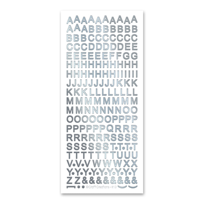 8mm Plain Uppercase Alphabet  Silver Self Adhesive Stickers