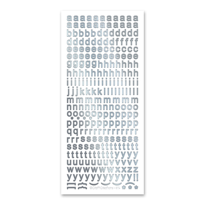 8mm Plain Lowercase Alphabet  Silver Self Adhesive Stickers