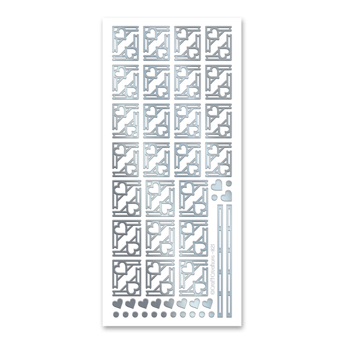 Deco Heart Corners  Silver Self Adhesive Stickers
