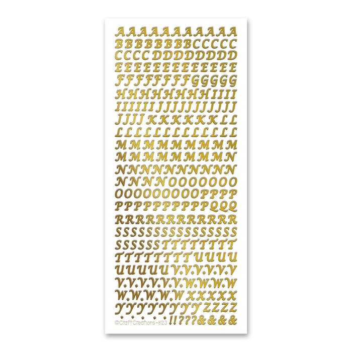 6mm Uppercase Alphabet  Gold Self Adhesive Stickers
