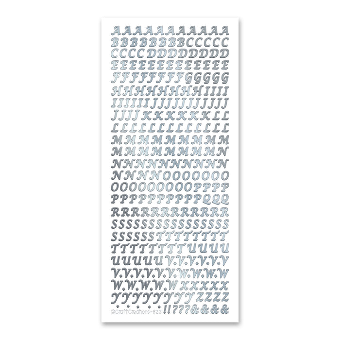 6mm Uppercase Alphabet  Silver Self Adhesive Stickers