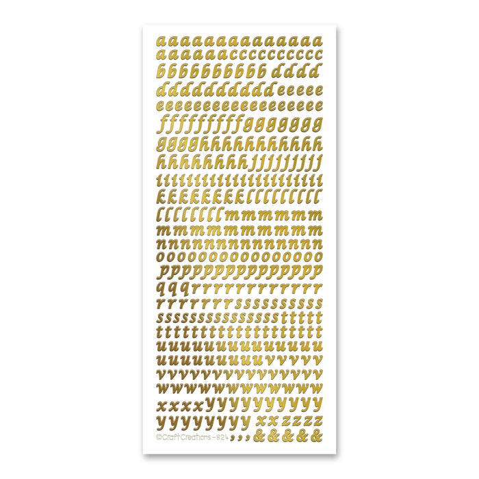 6mm Lowercase Alphabet  Gold Self Adhesive Stickers