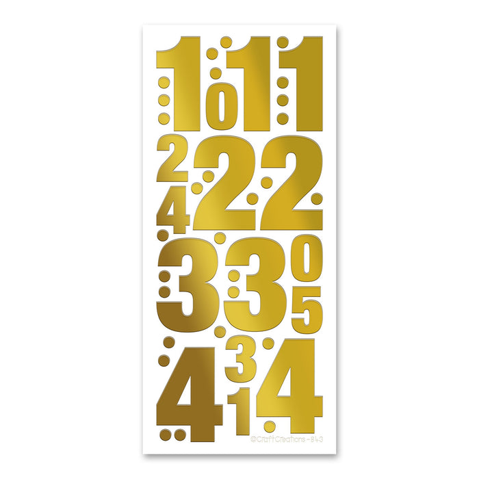 50mm + 25mm Numbers 1-4 Gold Foiled Vinyl Peel Off Stickers