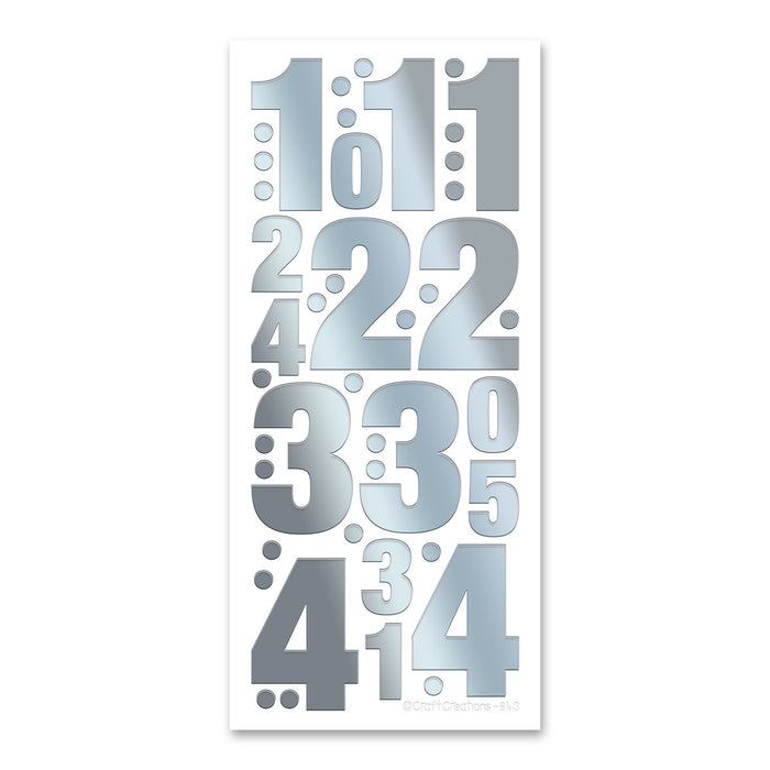 50mm + 25mm Numbers 1-4 Silver Foiled Vinyl Peel Off Stickers