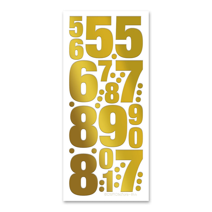 50mm + 25mm Numbers 5-9 Gold Foiled Vinyl Peel Off Stickers