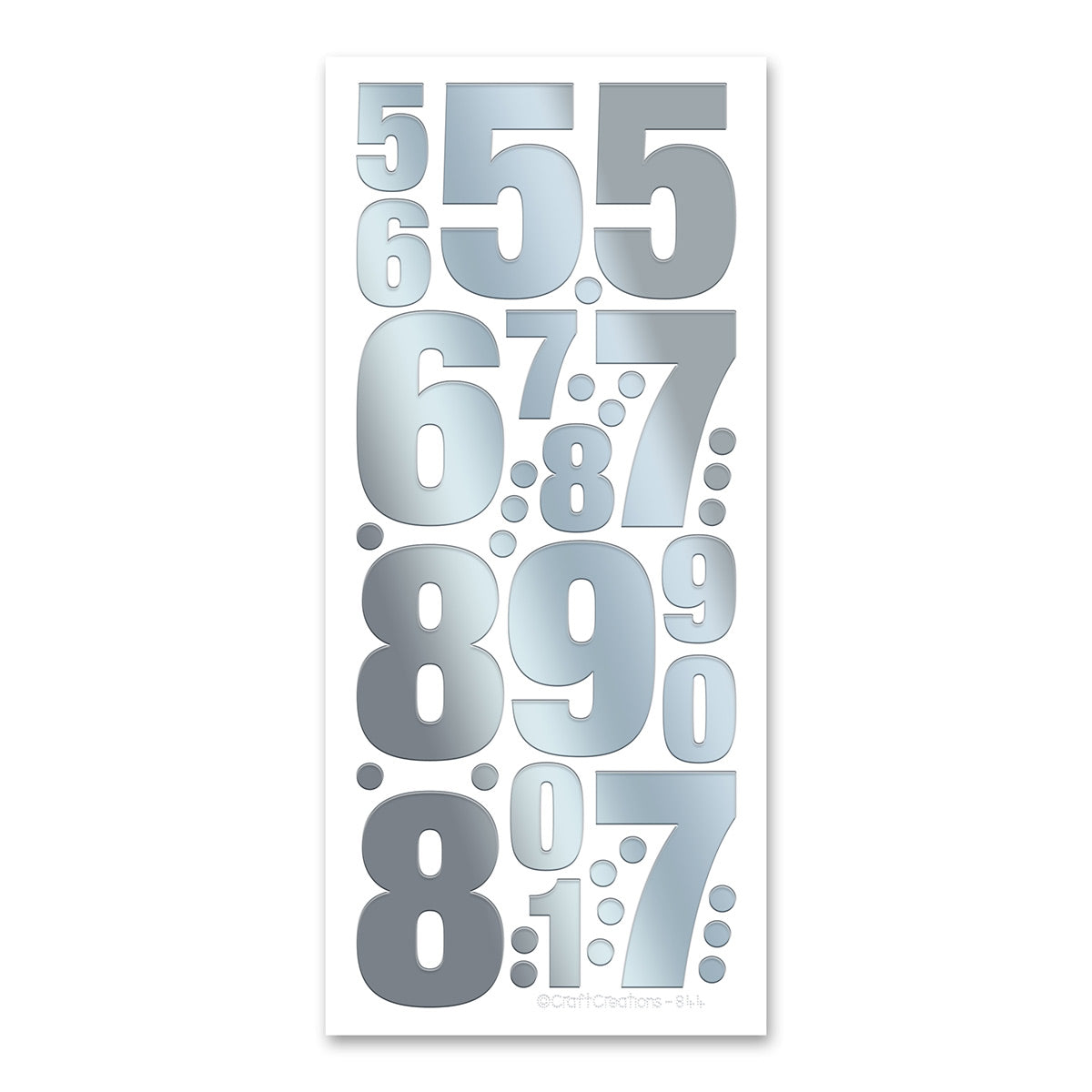 50mm + 25mm Numbers 5-9 Silver Foiled Vinyl Peel Off Stickers