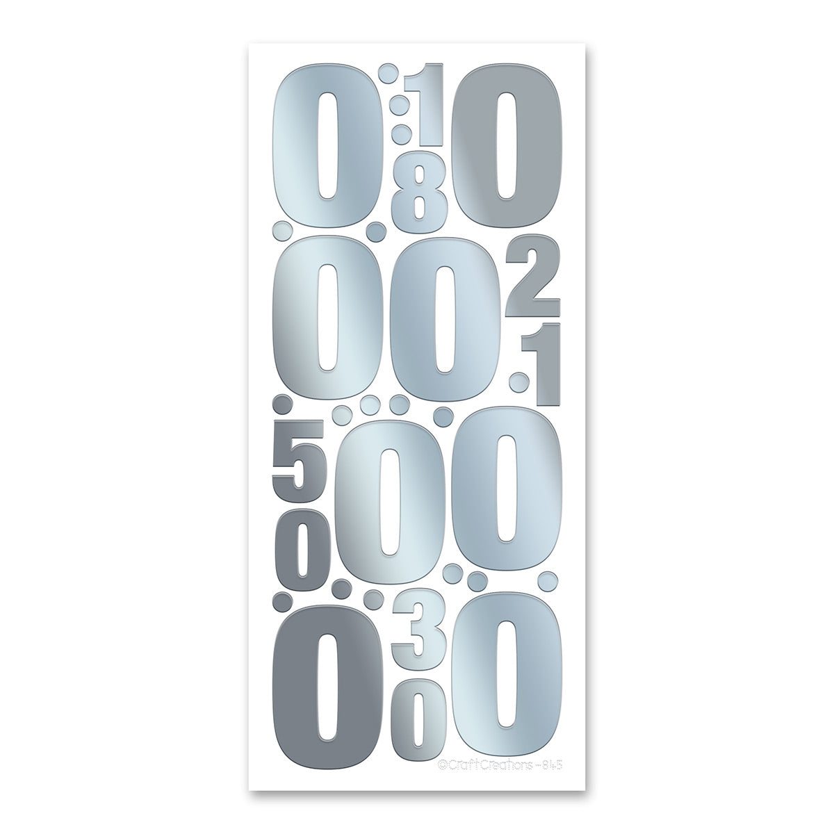 50mm + 25mm Number 0  Silver Foiled Vinyl Peel Off Stickers