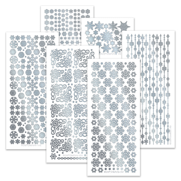 Snowflake Selection Silver Self Adhesive Stickers, pack of 6